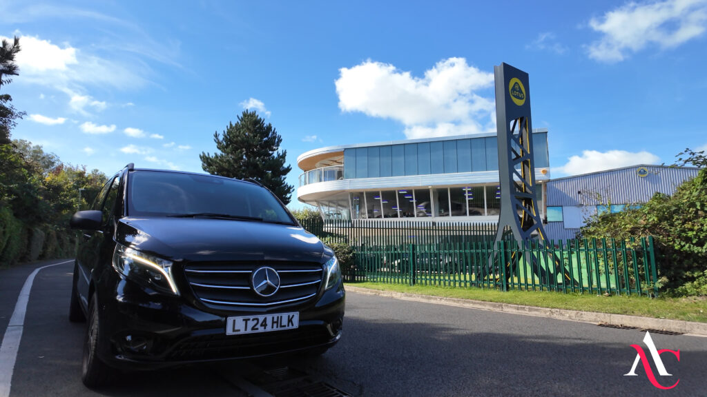 Mercedes V-Class Black outside the Lotus car dealership in Nottingham
